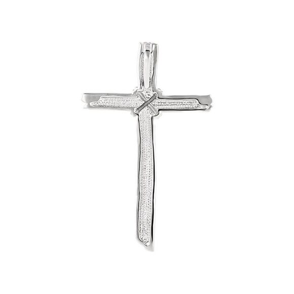 14k White Gold Woodgrain Rope Cross Pendant 32 x 51mm